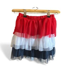 Red, White, and Blue Layered Skirt Sheer Mesh Patriotic 4th of July Kids Skirt